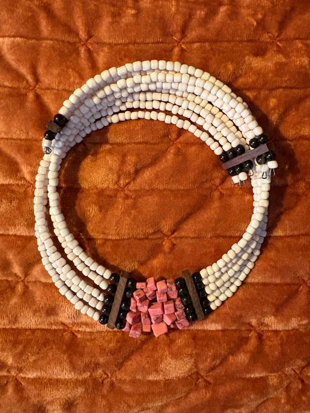 Pink and black Beaded Multi-Strand Necklace with wooden accent